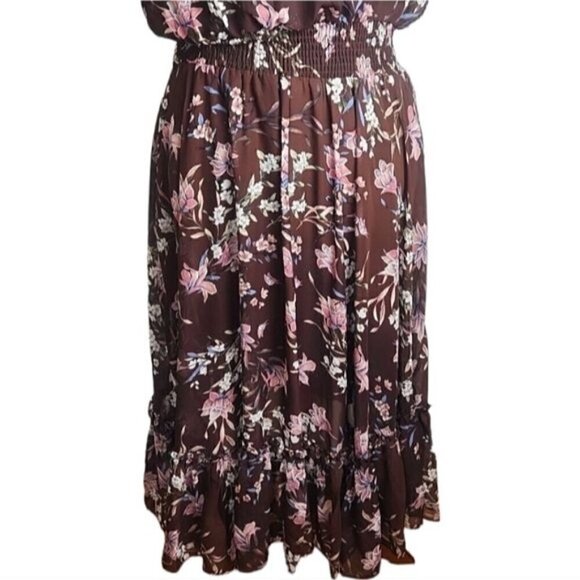 Lane Bryant Brown Floral Sleeve Flutter Bohemian Chiffon Maxi Dress Size 22/24W - Picture 8 of 13